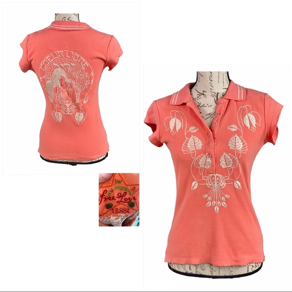 Johnny Was Tops - Johnny Was Coral Embroidered Cotton Polo Top